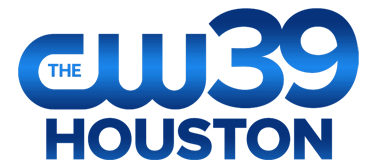 Blue text on a white background stating "The CW 39 Houston" station logo