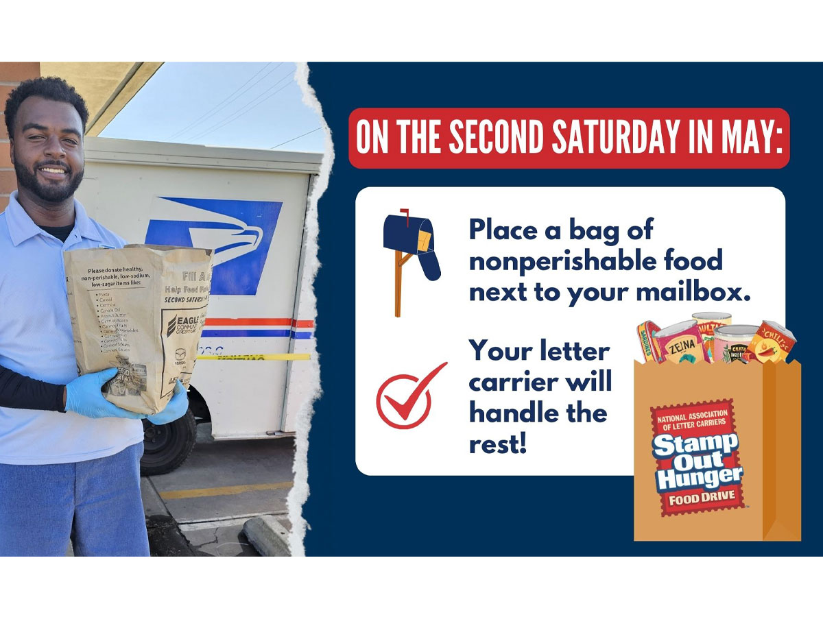 On the Second Saturday in May: Place a bag of non-perishable food next to your mailbox. Your letter carrier will handle the rest!
