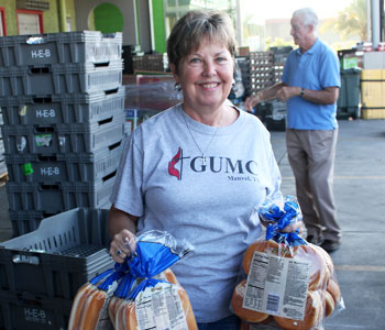 Hunger relief partners smiling boomer