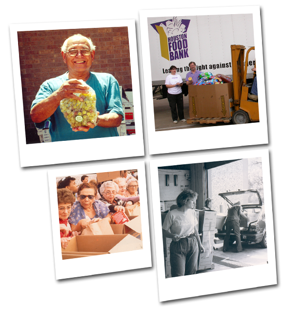 Photos spanning 40 years of Houston Food Bank history and milestones.
