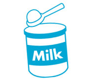 A simple line drawing illustration of powdered milk