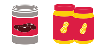An illustration of a can of beans sitting next to two jars of peanut butter to represent nutritious proteins.