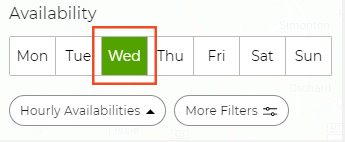 Find a mobile distribution near you by clicking on a day of the week under the "Availability" section. In this example, Wednesday is selected and is highlighted in green.