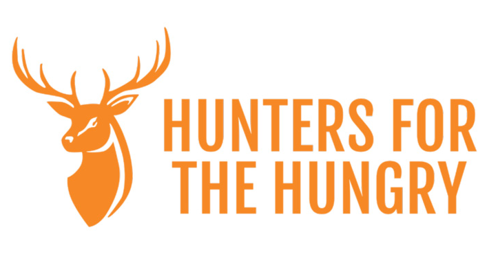 Hunter For The Hungry written in orange text on a white background that also features the illustration of a deer with large horns.