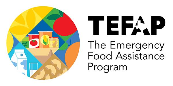 A collage of colorfully illustrated produce, dairy, and grains accompany the words "The Emergency Food Assistance Program"