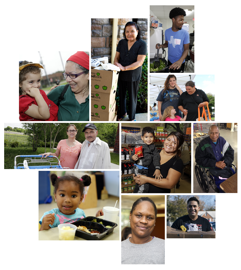 A photo collage illustrating the diversity of the neighbors we support by providing food for better lives.