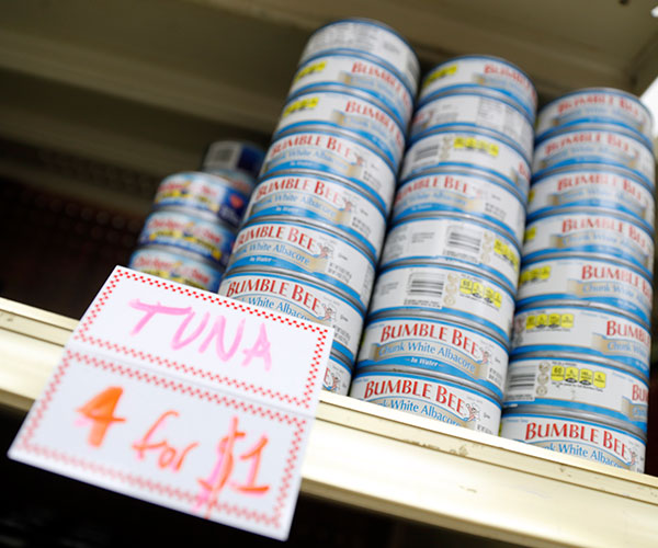 Canned tuna at a food pantry.
