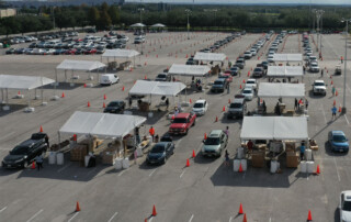 Aerial photo of a food distribution.