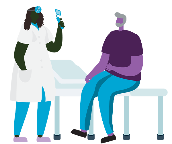 Illustration of a senior man with a female doctor