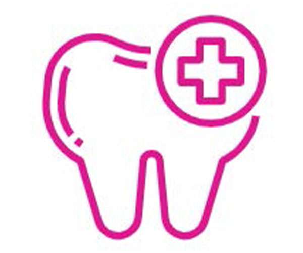 Icon of a tooth with a medical symbol.