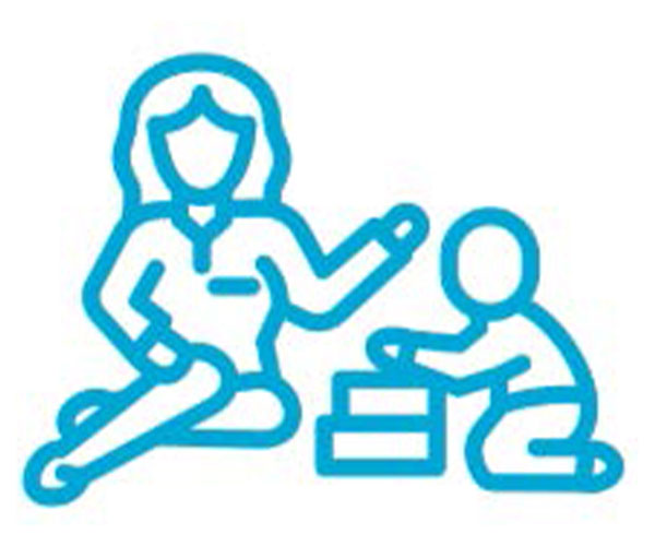 Icon of a woman and a child with a stack of books.