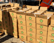 HFB Emergency boxes waiting to be distributed.