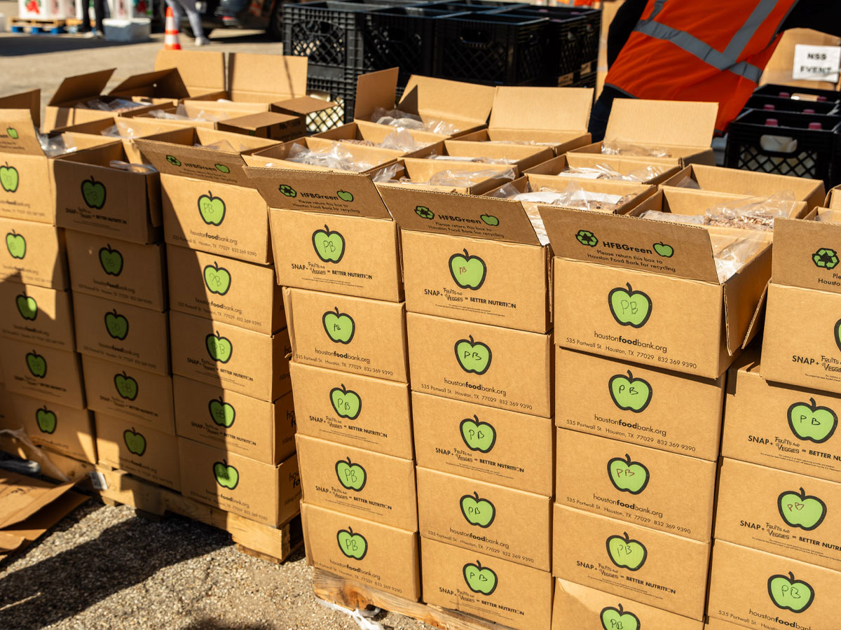 HFB Emergency boxes waiting to be distributed.